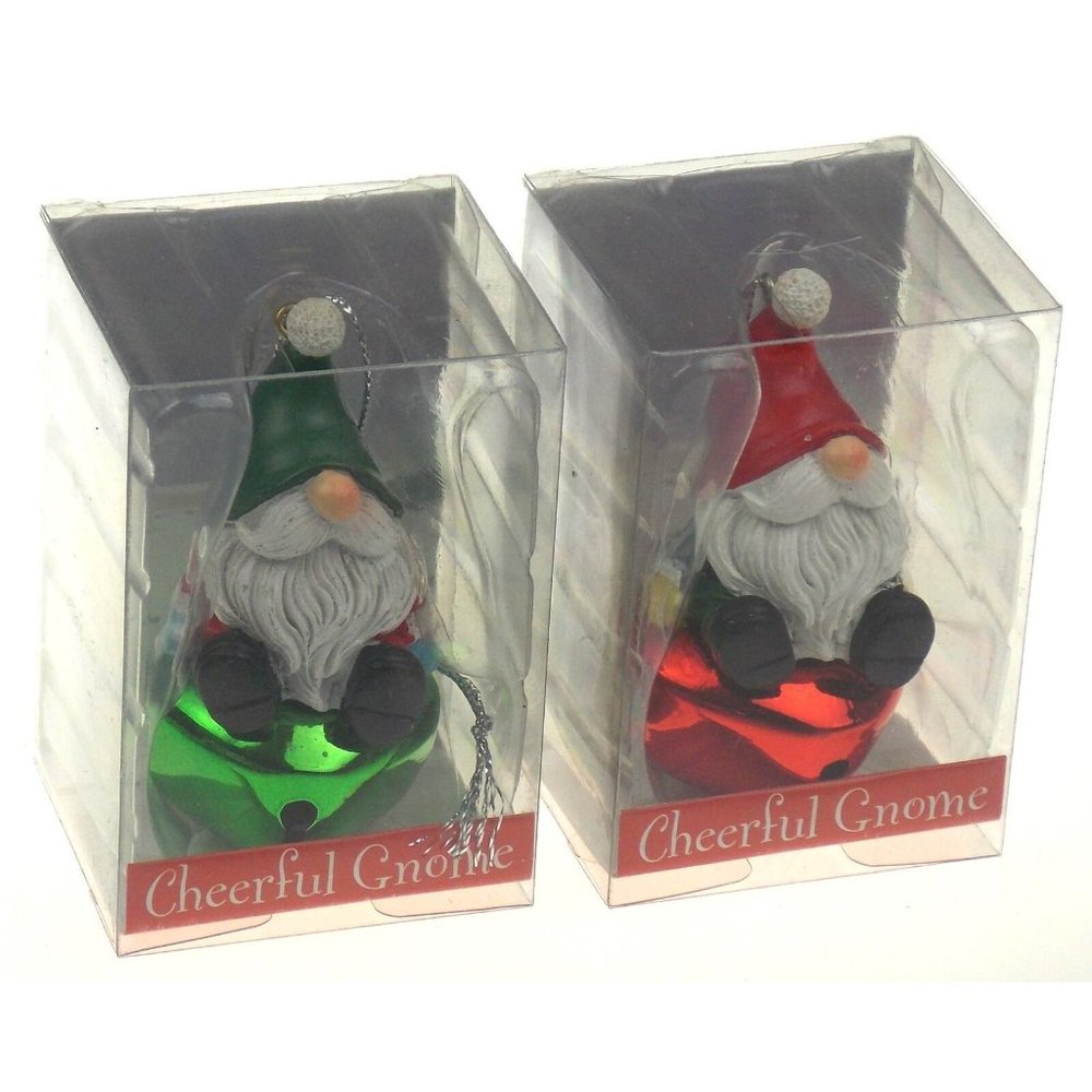 Roman Jingle Buddies Cheerful Gnome Red & Green Set 2 Bell Holiday Ornament Gift